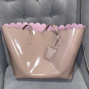 Kate Spade Scalloped Patent Leather Tote Taupe/Purple